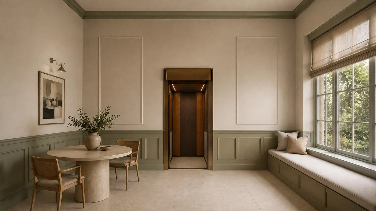 Amberwood lift with the door open into a living room