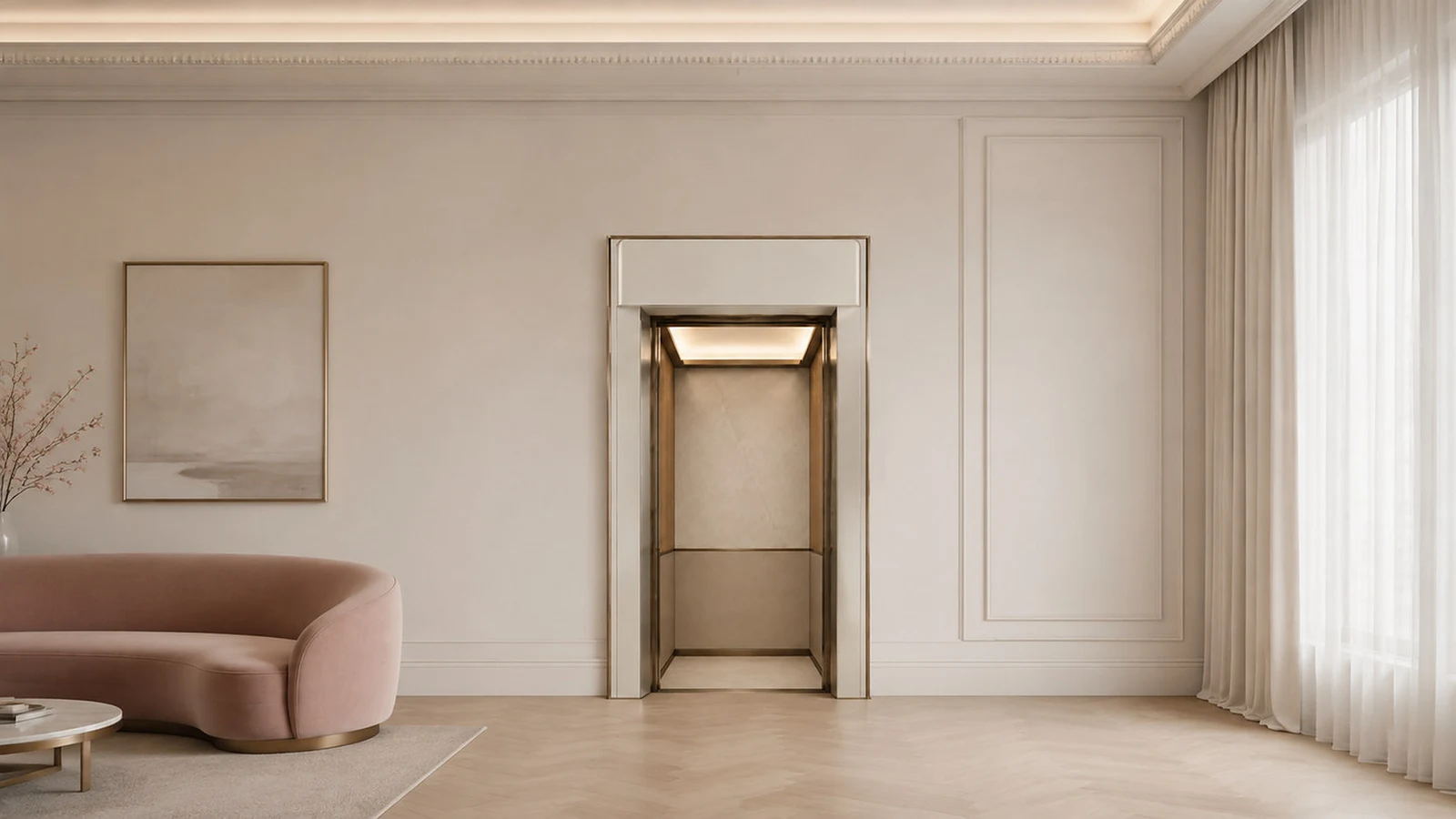 Sandlight lift with the door open into a living room